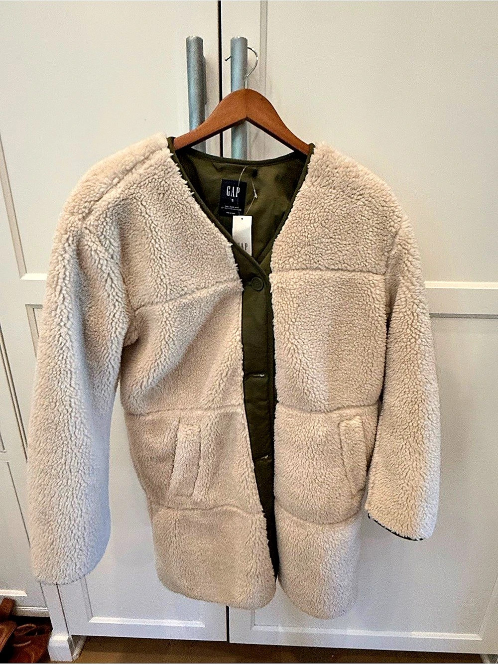 NWT Gap Mixed-Media Sherpa Jacket Teddy Fleece Jacket in Beige Small
